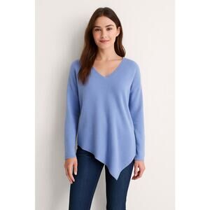 Soft Luxe Minimalist Cozy Cashmere Blue V-Neck Sweater Joie XS
